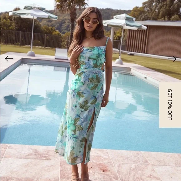 Sundae Muse Dresses | Brand New! Sundae Muse Melody Dress Green Lily! Floral Midi Dress! | Color: Blue/Green | Size: 6 | Mymy8883's Closet